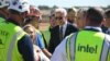 President Joe Biden greets workers at the groundbreaking of the new Intel semiconductor manufacturing facility near New Albany, Ohio, on September 9, 2022. 
