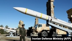 This handout picture provided by the Iranian Defense Ministry on February 17, 2024 shows a Sayad-3 missile during the unveiling of the Arman defense systems at an undisclosed location.