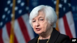 File -- Treasury Secretary Janet Yellen speaks at Johns Hopkins University School of Advanced International Studies in Washington, D.C., April 20, 2023.