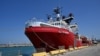 Migrant rescue ship the Ocean Viking, operated by SOS Mediterranee NGO, is docked at the port of Civitacecchia, Italy, on July 14, 2023.