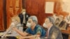 In this courtroom sketch, former Honduran President Juan Orlando Hernández, center, speaks into a microphone while pleading not guilty to drug trafficking and weapons charges, May 10, 2022, in New York.