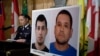 Assistant Commissioner Rhonda Blackmore speaks next to images of Damien Sanderson and Myles Sanderson during a press conference at the Royal Canadian Mounted Police "F" Division headquarters in Regina, Saskatchewan, on Sept. 4, 2022. 