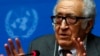 U.N.-Arab League envoy for Syria Lakhdar Brahimi addresses a news conference at the United Nations European headquarters in Geneva, Jan. 28, 2014.