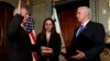 Vice President Mike Pence administers the oath of office the Defense Secretary James Mattis, Jan. 20, 2017, in the Vice Presidential Ceremonial Office in the Eisenhower Executive Office building on the White House grounds in Washington. 