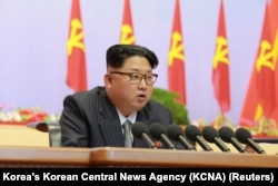 North Korean leader Kim Jong Un speaks during the first congress of the country's ruling Workers' Party in 36 years, in Pyongyang, May 6, 2016.