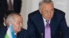 Kazakhstan's President Nursultan Nazarbayev (R) and Uzbekistan's President Islam Karimov talk during a summit in Almaty April 28, 2009. Leaders of Central Asian nations are holding a summit to try to end a bitter row over water use in one of the world's d