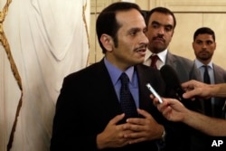 Qatar's foreign minister, Sheikh Mohammed bin Abdulrahman al-Thani, talks to journalists during a news conference in Rome, July 1, 2017.
