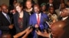 Samantha Power, the United States' U.N. ambassador, and Burundian President Pierre Nkurunziza speak to reporters in Gitega, Burundi, Jan. 22, 2016.