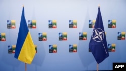 Прапори України та НАТО на Вільнюському саміті, 12 липня 2023. Photo by Odd ANDERSEN/AFP