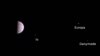 Juno's first image capture of Jupiter and some of its moons on July 5. (Credit: NASA)