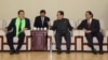 지난 6일 북한을 방문한 안토니오 이노키 일본 참의원(맨 왼쪽)이 북한 장성택 국방위원회 부위원장(오른쪽 두번째)과 일본 체육기관 대표단을 만났다.