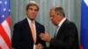 FILE - U.S. Secretary of State John Kerry (L) and Russian Foreign Minister Sergei Lavrov shake hands during a joint news conference following their meeting in Moscow, Russia, July 16, 2016.