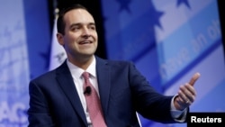 FILE - Andrew Bremberg, then-director of the White House Domestic Policy Council, speaks at the Conservative Political Action Conference (CPAC) in Oxon Hill, Maryland, Feb. 24, 2017.
