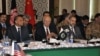 In this handout photograph released by the Associated Press of Pakistan (APP) on February 6, 2016, Pakistani officials chair the third round of four-way peace talks with Afghan, Chinese and U.S. delegates in Islamabad.