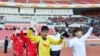 지난해 10월 북한 평양에서 열린 남북한 노동자 친선 축구대회에서 선수들이 입장하고 있다. (자료사진)