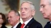 Defense Secretary Jim Mattis listens to a reporter's question during a meeting with Georgian Defense Minister Levan Izoria at the Pentagon, Nov. 13, 2017, in Washington. 