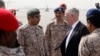 U.S. Defense Secretary Jim Mattis (R) is greeted by Saudi Armed Forces Chief of Joint Staff General Abdul Rahman al-Banyan (L) upon his arrival at King Salman Air Base, Riyadh, Saudi Arabia , April 18, 2017.