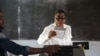 Rose christiane Ossouka Raponda dans un bureau de vote à Libreville, le 6 octobre 2018. (Photo by Joel TATOU / AFP)